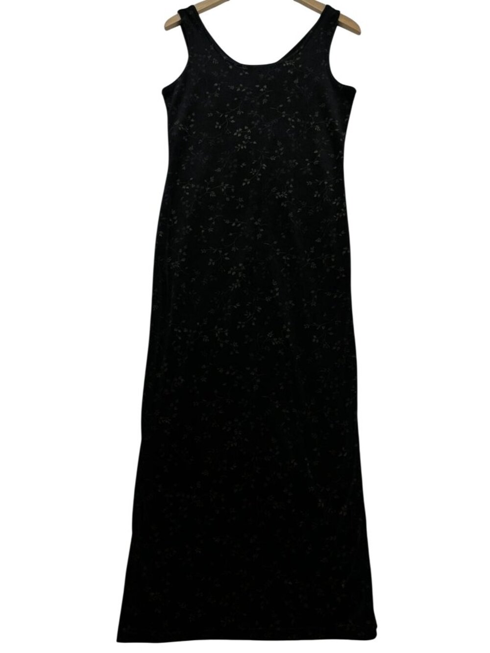 Vintage Women's Back Slit Tank Maxi Dress Sleeveless Stretch Black Floral
